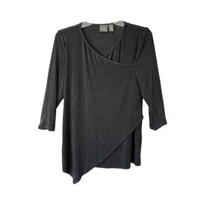 Chico’s Travelers | Black 3/4 Sleeve Surplice Wrap Top, Size 0 (Small)